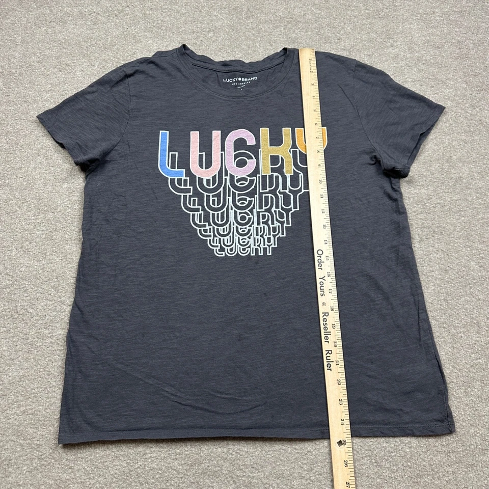 Lucky Brand Graphic T Shirt Women's Size L Gray Short Sleeve Crew Neck Stretch - Image 4 of 4