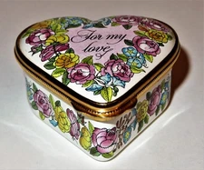 HALCYON DAYS ENAMEL BOX - "FOR MY LOVE" HEART - FLOWERS - ROSES - ANNIVERSARY