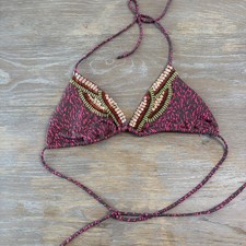 Victoria Secret SEQUINED TOP Bikini Triangle Slide Swimwear Sz L