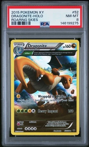 2015 POKEMON XY ROARING SKIES #52 DRAGONITE-HOLO PSA 8