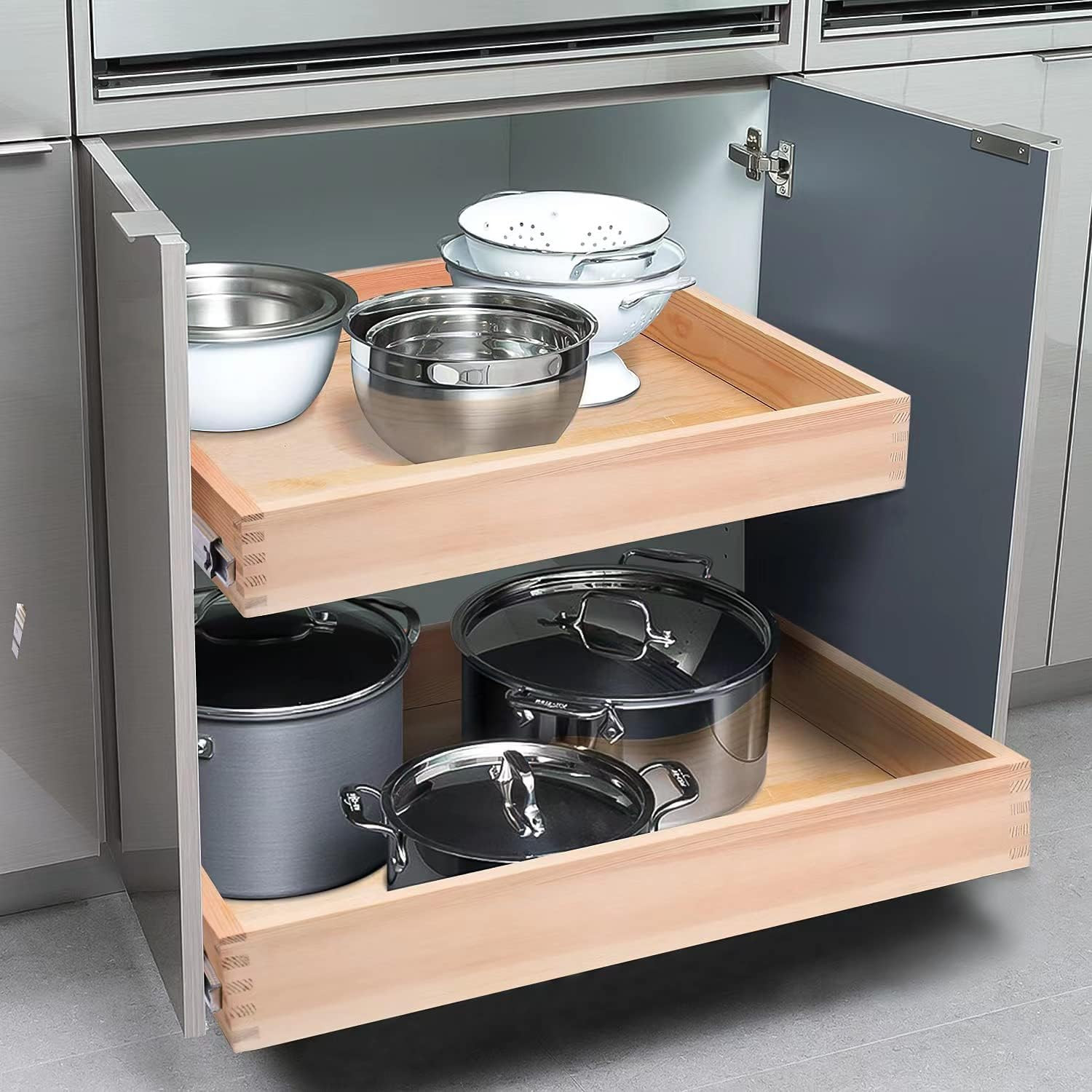 Soft Close Pull Out Wood Drawer Organizer for Kitchen - 26"W x 21"D x 3"H