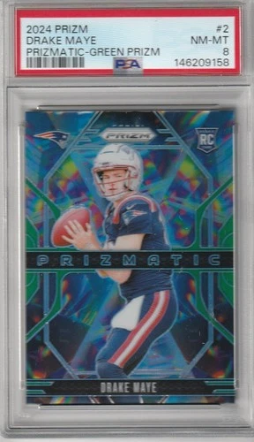 2024 Prizm Drake Maye Prizmatic Green Prizm Rookie PSA 8 Patriots SP RC🔥