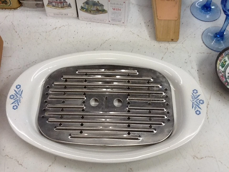Vintage Corning Ware Cornflower Blue Broiler Pan P-19 w/ Stainless Drip Pan USA