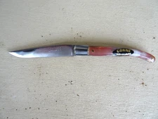 3) BEAU MODEL ANCIEN COUTEAU LAGUIOLE MANCHE CORNE ROSE RARE 18 CM NEUF V PHOTOS