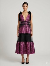 Designer Metallic Pink & Black Sleeveless Tiered Tulle Maxi Dress - 6-8US 🇨🇦