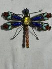 Vintage Art Noveau Dragonfly Brooch Stone Wire Work Fashion Costume Jewelry