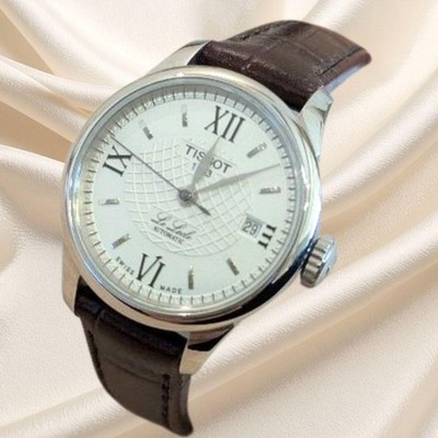 TISSOT Le Locle Automatic Watch Silver Dial Brown Leather Strap Authentic