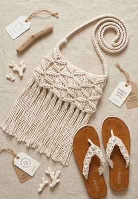 ESPRIT Beige Macrame Sandals Size 39 & Turkish Knit Summer Beach Crossbody Bag S