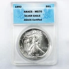1992 Silver Eagle $1 – ANACS MS70 – 1 oz American Eagle – Blue Label