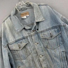 Wrangler Hero Denim Jacket Mens Large Thrashed Grunge Unlined Button Front