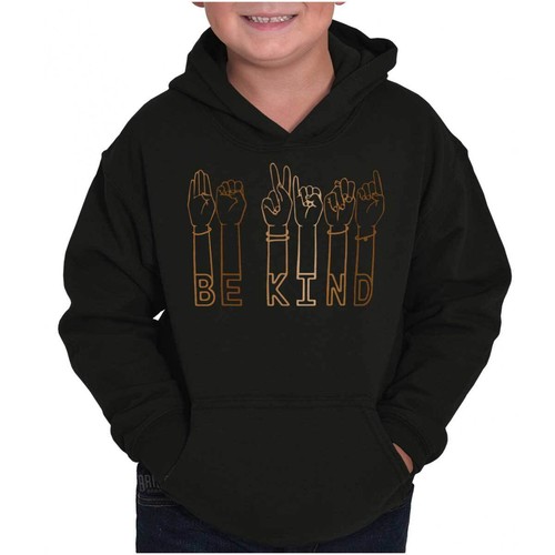 Inclusivity Positivity Sign Language Be Kind Youth Hooded Sweatshirt Boy or Girl - Picture 7 of 7