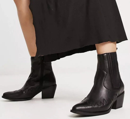 London Rebel Leather Western boots in Black Size Uk 5 New In Box