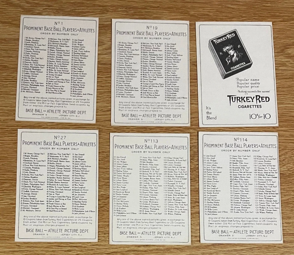 1910-11 Turkey Red 1982 Renata Galasso Reprint Singles Mathewson Joss Merkle + - Image 2 of 2