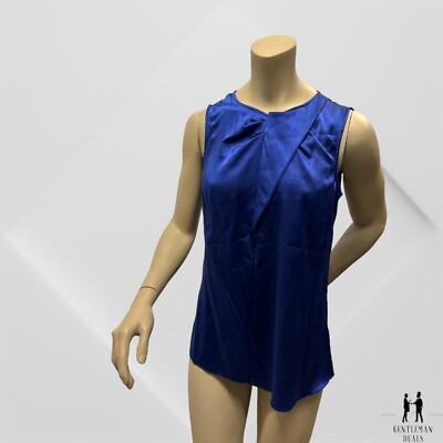 Emporio Armani Italy Top size IT 40 US 4 Blue Satin Silk Top Neck Silk NWOT