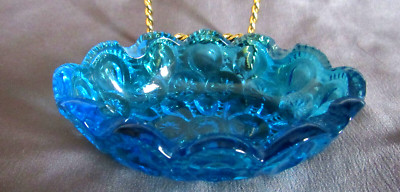 Vintage L. E. Smith Glass Aqua  Blue Moon and Stars oval  ashtray  4.5''x3''x1.5''