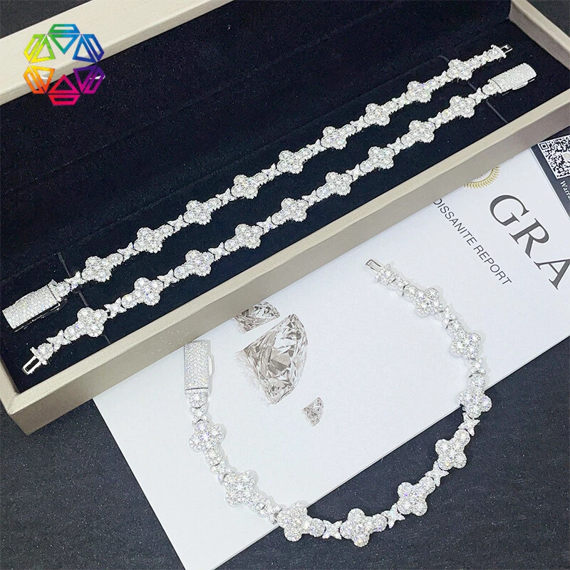 10/13mm D Color MOISSANITE Cross Link Bracelet 925 Sterling Silver Shiny Jewelry - Image 3 of 4