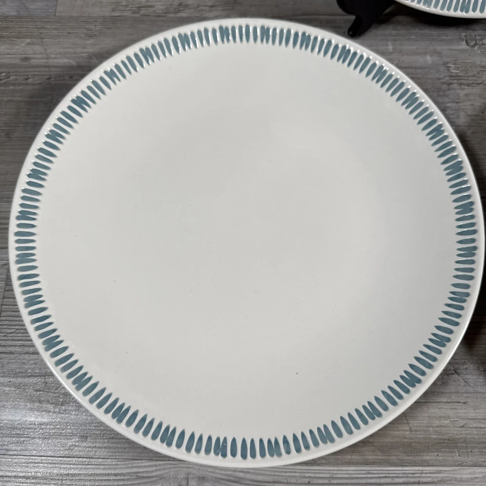 Juego de platos de cena Rachael Ray Sun Daisy L008 pintado a mano líneas azules gres (3) Foto 3 de 4