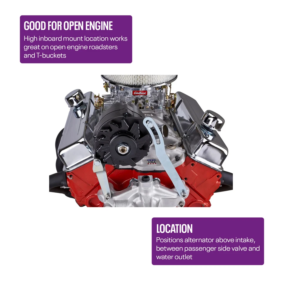 Kit de soporte de alternador de montaje alto superior Chevy SBC 305 350 400 bloque pequeño, liso Foto 4 de 4