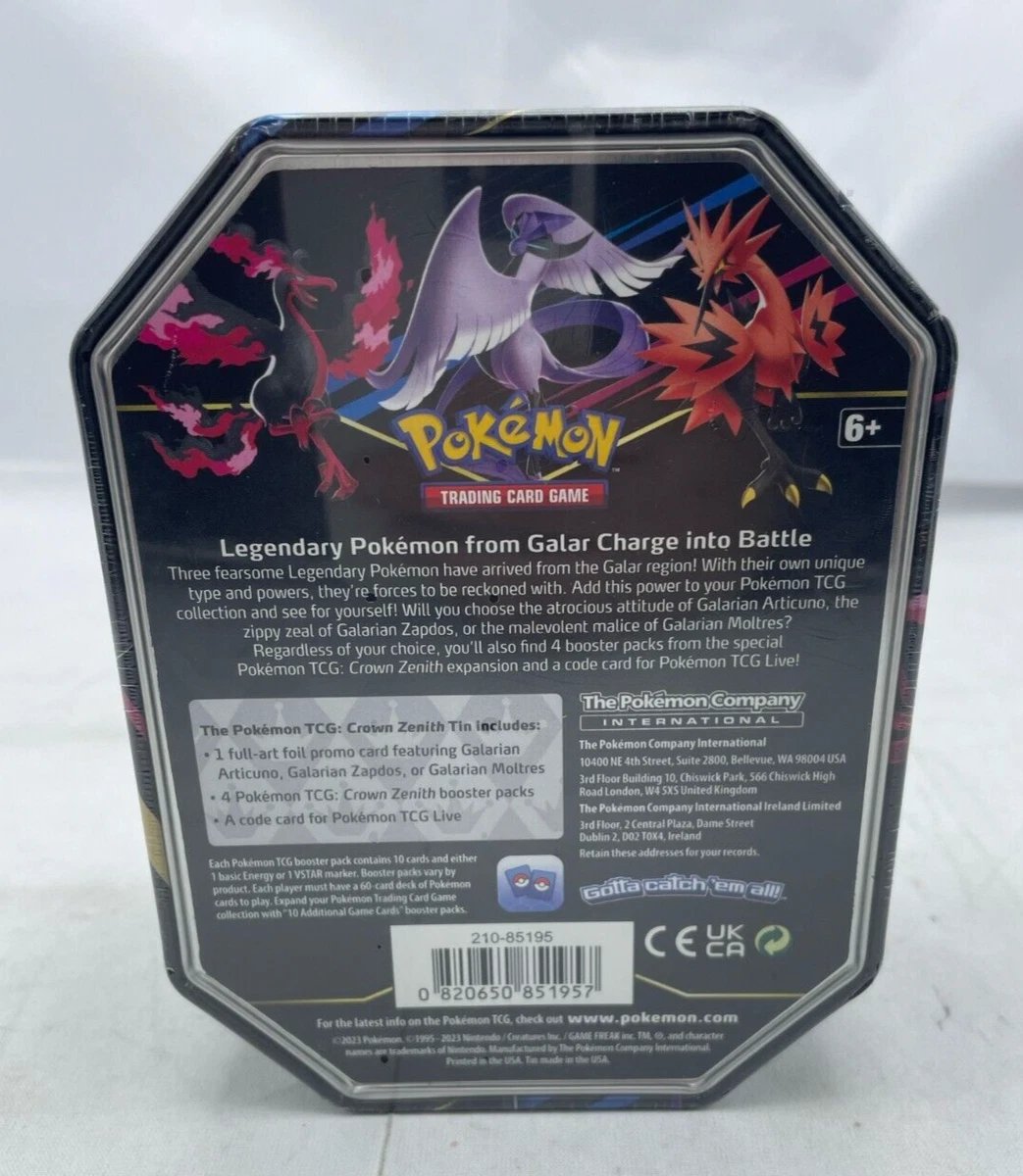  Pokemon TCG: Crown Zenith Tin – Galarian Articuno (1 Foil Card  & 5 Booster Packs) : Toys & Games