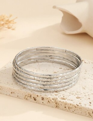 Lot De 4 Bracelets Argent Femme - Joncs, Multi-rangs, Alliage, Neufs Sans Emballage