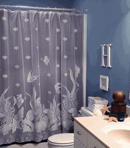 Heritage Lace Shower Curtain Seascape Fish Seashell Beach House Image Is Loading Heritage Lace Shower Curtain Seascape Fish Seashell Beach