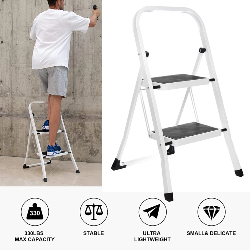 2 Step Ladder Folding with Anti Slip Pedal Sturdy Steel Ladder
