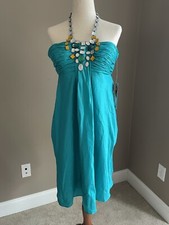 NWT Nine West Blue Lagoon Cotton Blend Halter Dress Size 2 Vacation/Cruise Ready