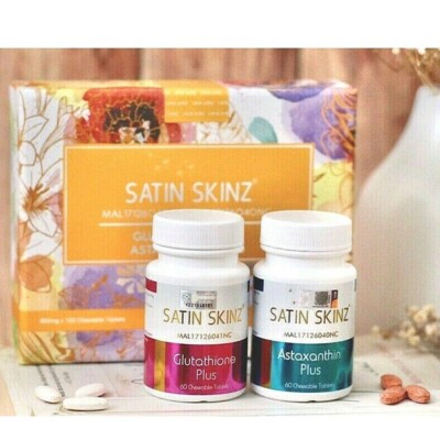 Satin Skinz Skin Whitening Astaxanthin + Glutathione Plus Gluta Tabs FREE SHIP