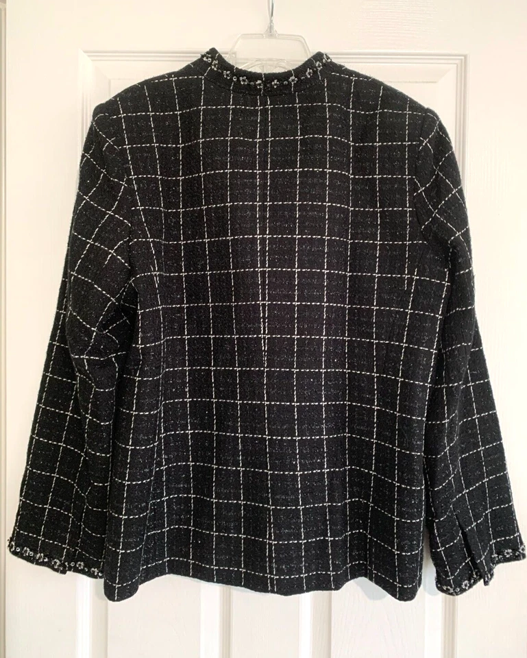Blazer Susan Graver para mujer talla XL negro blanco a cuadros manga larga lentejuelas brillante Foto 2 de 4