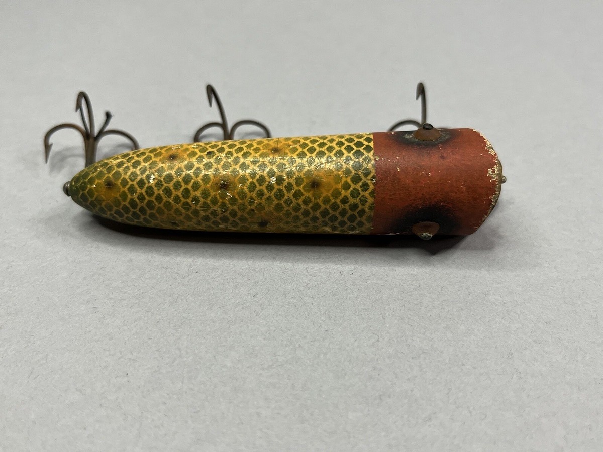 Vintage Heddon Lucky 13 Frog Scale Red Head Wood Fishing Vintage Heddon Lucky 13 Frog Scale Red Head Wood Fishing