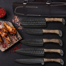 Hand Forged 5PCS Damascus Steel Chef Knife Set Kitchen Cutlery Knives Full Tang