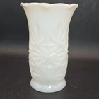 Vintage Hazel Atlas Milk Glass Vase Pineapple Star Sun Burst Pattern Ruffle Edge