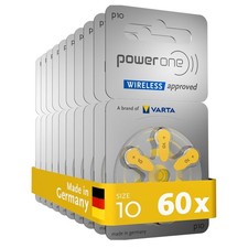 Power One Size 10 Zinc Air Hearing Aid Batteries 60 batteries