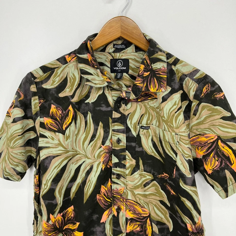 Volcom Short Sleeve Button Shirt Men's Size S Green Floral Print Pocket Cotton - Image 2 of 4