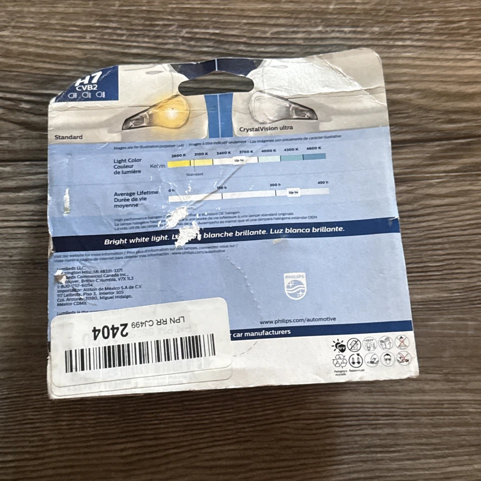 Philips H7 CrystalVision Ultra Twin Pack Headlight Bulbs CVB2 Sealed Package - Image 2 of 2
