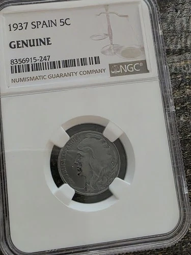 1937 Spain 5 Centimos NGC Genuine Slab Beautiful Coin