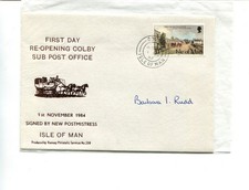 Isle of Man 1984 Re opening Colby Post Office cover, Autographed , RPS, No 208