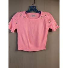 Vintage Girls Acrylic Sweater Top Pink Preppy Dainty Angel School Party Dance