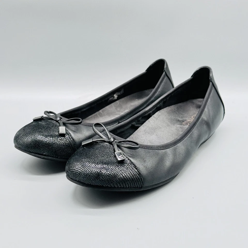 Zapatos Vionic para mujer 11 cuero negro Minna ballet planos puntera moño sin cordones Foto 4 de 4