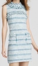 TORY BURCH CURTIS TWEED EMBELLISHED ELEGANT SHIFT SLEEVELESS DRESS SIZE 2