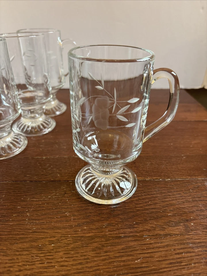 Conjunto de 4 canecas de café irlandesas de cristal herança Princess House com pés gravados - Imagem 2 de 4