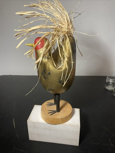 Pair Of Edith John Signed Tribal Folk Art Chicken Hen 11” & 9”. Wood - Picture 5 of 6