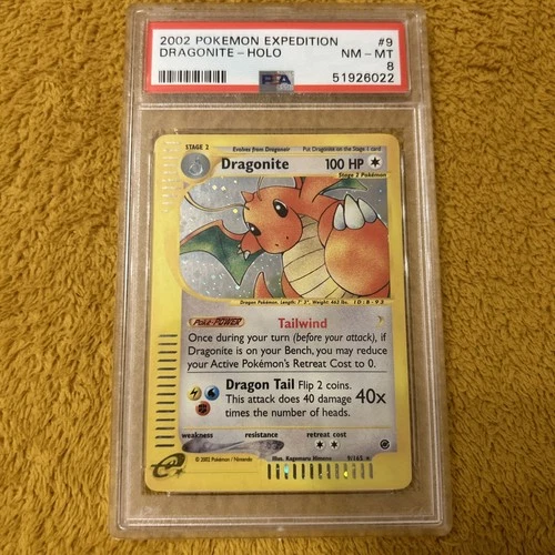 2002 POKEMON EXPEDITION 9/165 Dragonite HOLO PSA 8