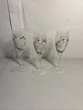 3 Vintage French Perrier-Jouet Champagne Flutes Anemone Belle Epoque Handpainted