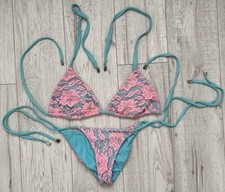 Beach Bunny Lace Turquoise & Pink Side Tie Bi...
