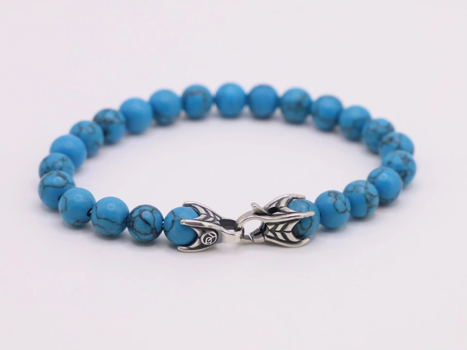 Pulsera David Yurman Para Hombres 8mm Cuentas Espirituales Plata de Ley con Turquesa 8" Foto 3 de 4