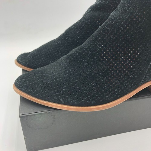 Franco Sarto Ankle Boots Womens Sz 8 Black Perforated Leather Stacked Block Heel - Picture 9 of 21