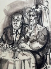 MID CENTURY PAINTING MODERNIST LISTED BILL VOSS EXPRESSIONIST PORTRAIT COUPLE