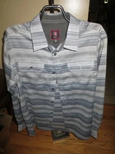 Men Swiss Tech Gray Striped Long Sleeve Button Shirt W/Pocket Size M 38-40 NWOT 