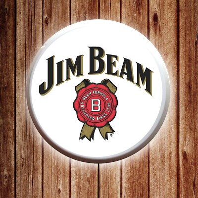 JIM BEAM BOURBON WHISKY leuchtendes LED Bar Schild Logo Pub Bier ALE Mann Höhle Gin